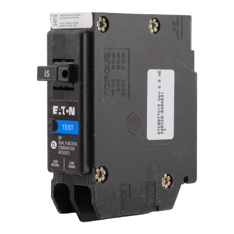 CUTLER-HAMMER BRP115DF 15 Amp Single Pole Dual Function Circuit Breaker - AFCI/GFCI Protection, 120 Volt, Plug-On Neutral, UL Listed (1)