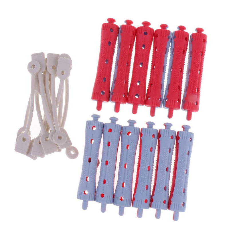  [AUSTRALIA] - zalati Perm Rods Hairdresser Curlers Salon Beauty Care Hairstyling Hairdressing 12pcs/ Set - 7 x 1.5 cm Red & Grey (Pack of 3) 1 count (Pack of 3)
