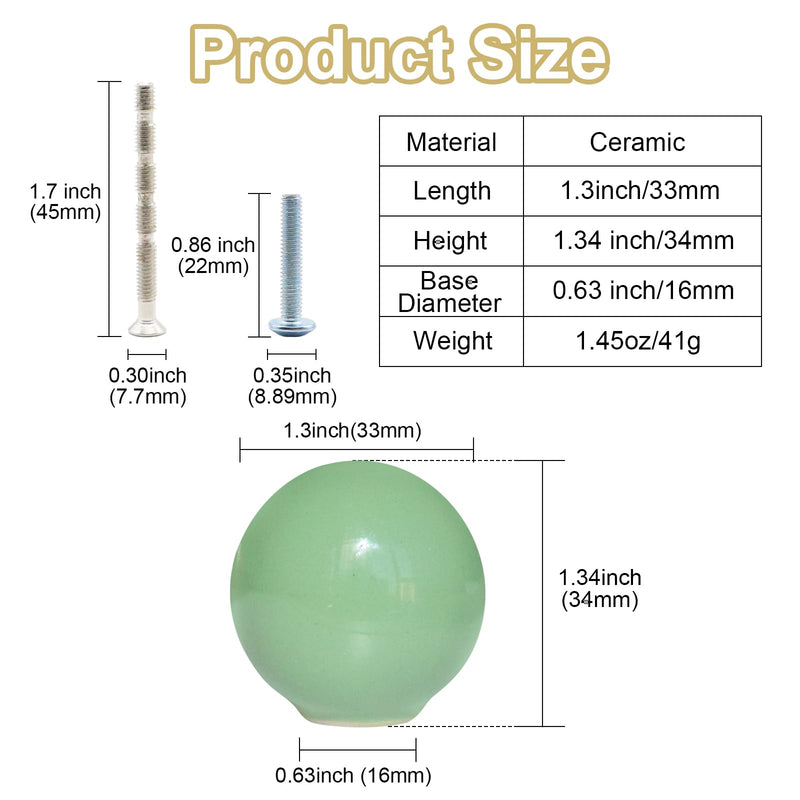 20 Pack Green Dresser Knobs 1.3" Ceramic Cabinet Knobs Cute Colorful Single Hole Pulls for Drawer 33mm Round Cupboard Handles for Children's Room Kitchen Wardrobe Cabinet Bathroom 20