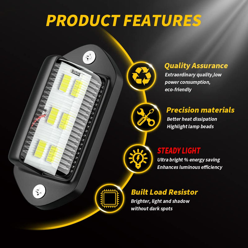 2 PACK License Plate Light, 12V 6-SMD LED License Plate Lamp Taillight for Truck SUV Trailer Van, Step Courtesy Lights, Dome/Cargo Lights Black 2-pack