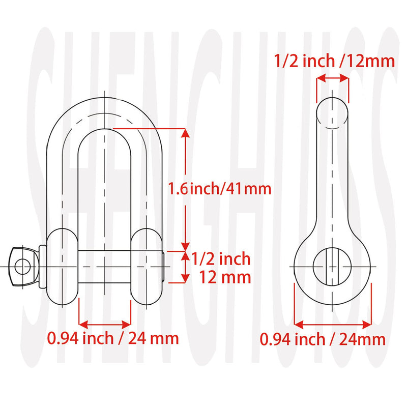 SHENGHUISS D Shackle Stainless Steel 316 Marine Hardware Boat Anchor D Ring Forged Shackle 1/2 inch 2 Pack