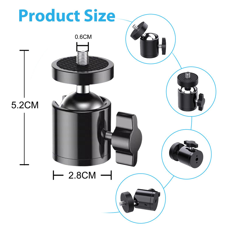 Daniob 4-Pack Mini Ball Head, Tripod Head with 1/4" hot Shoe, 360° Rotatable Ball Head Camera Mount Adapter, with Tripods, Light Bracket, SLR Cameras