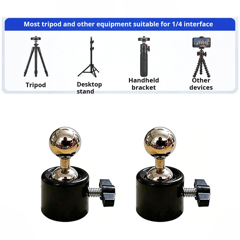 2 Pack Universally 1/4 Inch Swivels Ball Head Tripod Mount, 360° Rotatable 17mm Ball Base Adapter for Monopod, Camcorder & Light Stand Camera Mounting 1/4in