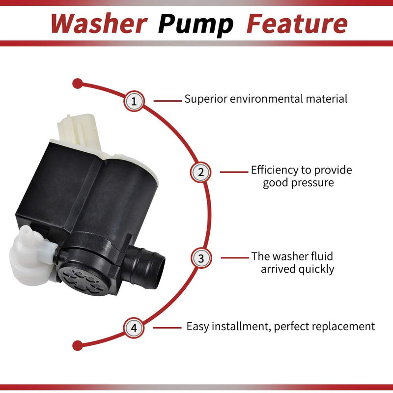 OTUAYAUTO 98510-2V100 Windshield Washer Pump - Replacement for Hyundai Accent Elentra Santa Fe Tiburon Tucson Entourage Veloster Veracruz | Kia Sedona Sportage - Washer Fluid Pump with Grommet