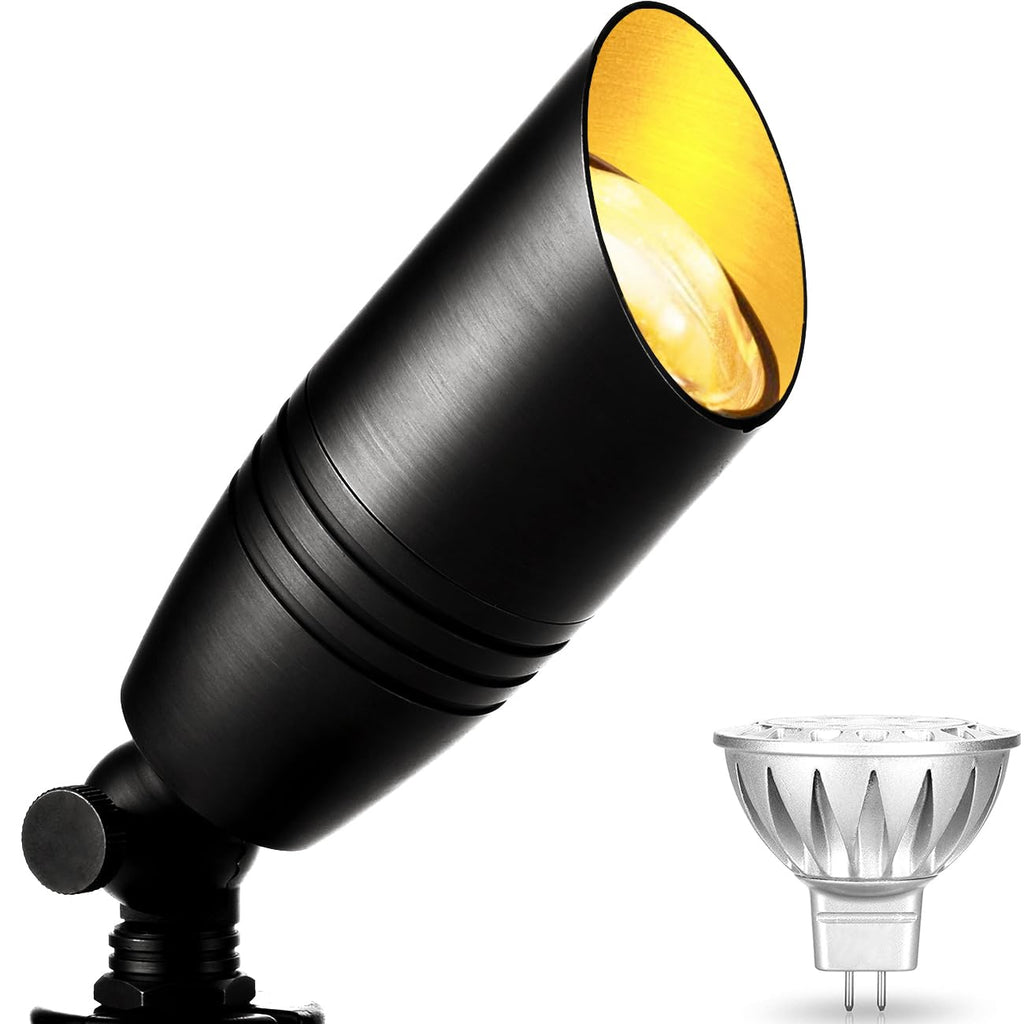 wowlite Landscape Spotlights Outdoor, 12V Low Voltage Landscape Lighting Fixture with 5W MR16 LED Bulb, Black Aluminum Yard Directional Uplights Waterproof for House Trees Patio Matte Black 03 1 Pack