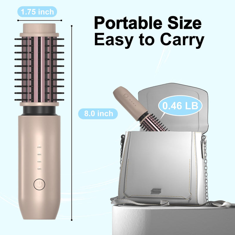  [AUSTRALIA] - Cordless Hair Curling Brush, Mini 3 in 1 Hot Hair Brush with 4 Temperatures, Outdoor Heated Curling Iron and Travel Straighteners, 7000 mAh USB Rechargeable Curling Wand Brush (Gold) Gold
