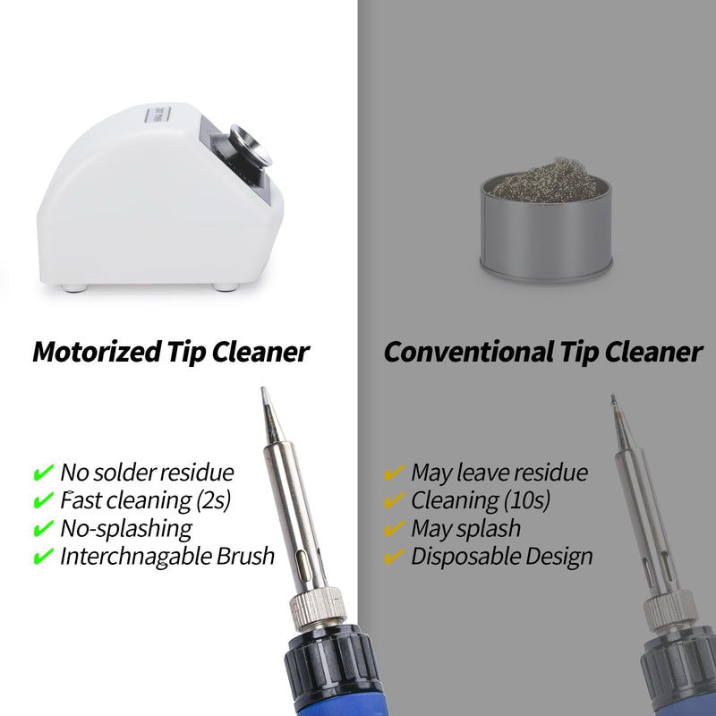 YIHUA 200C Motorized Soldering Iron Tips Copper Cleaner with Infra-red Sensor, 6 Brass Wool Brushes, 12V Power Adapter, and Pry Bar - Compact Soldering Iron Tips Brass Cleaner