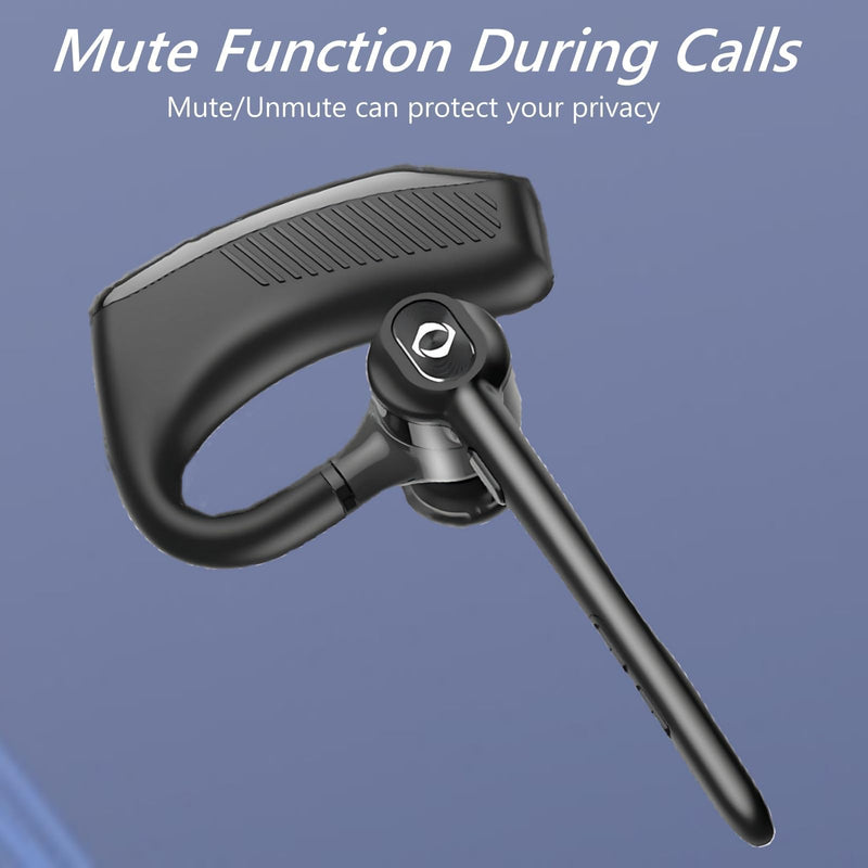 Bluetooth Earpiece Wireless Headset with Dual Noise Canceling Hands Free | Single Ear Earphone Microphone Over Ear Earbud for Phone Samsung Android Cell Phones TV PC Trucker Game Work Driving Black