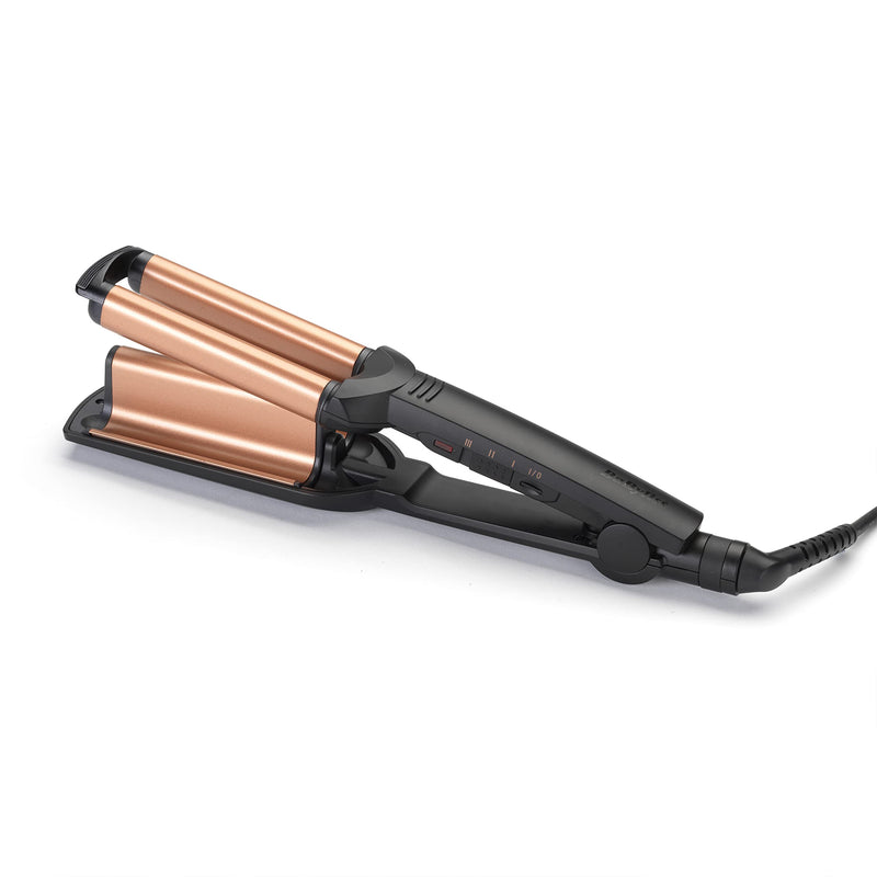  [AUSTRALIA] - BaByliss Deep Waves Hair Waver – Ceramic Coated Barrel, 3 Heat Settings (160°C-200°C), Frizz-Free Mermaid & Beach Waves, Fast Heat-Up – Black & Gold, 2447CU Single