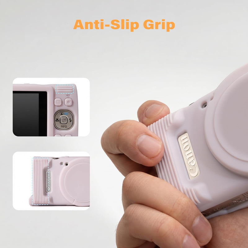 Case for Canon PowerShot ELPH 360 2 Screen Protector, Jelly Pink | Silicone Protective Case, Beaded Wrist, Lens Cover, Anti-Scratch Shockproof, Enhanced Grip, For ELPH 360/IXY 650/IXUS 285