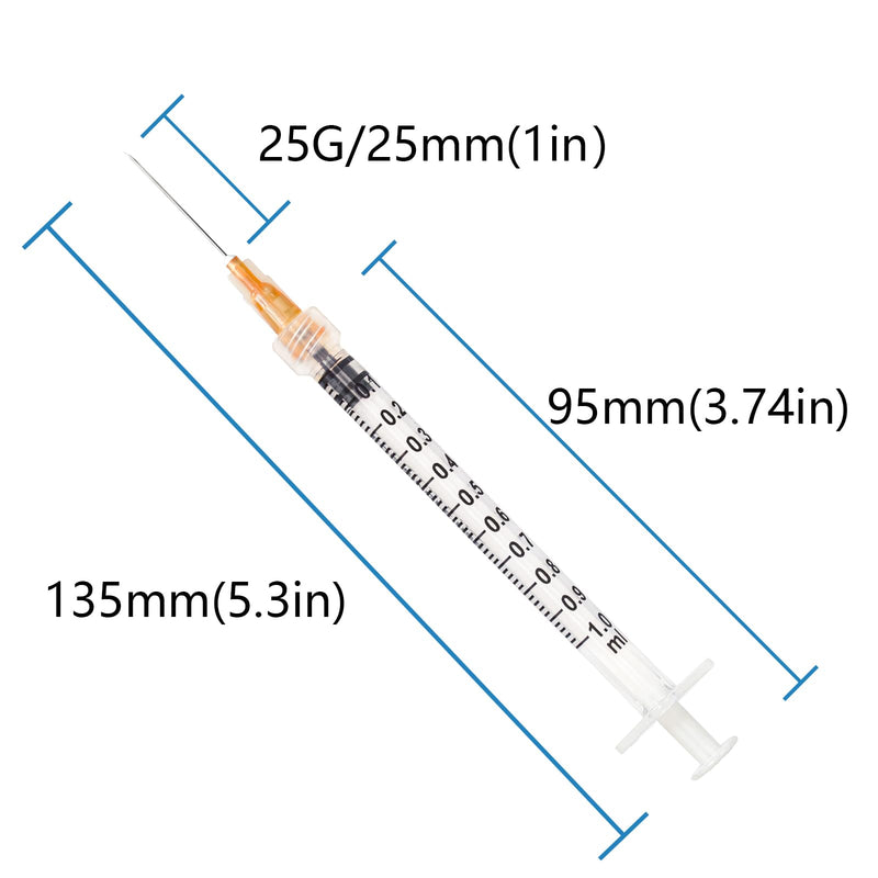 100 Pack 1mL Syringe 25Ga 1inch, Scientific Labs, Measuring and Refilling Inks 1mL 25Ga 1in 100