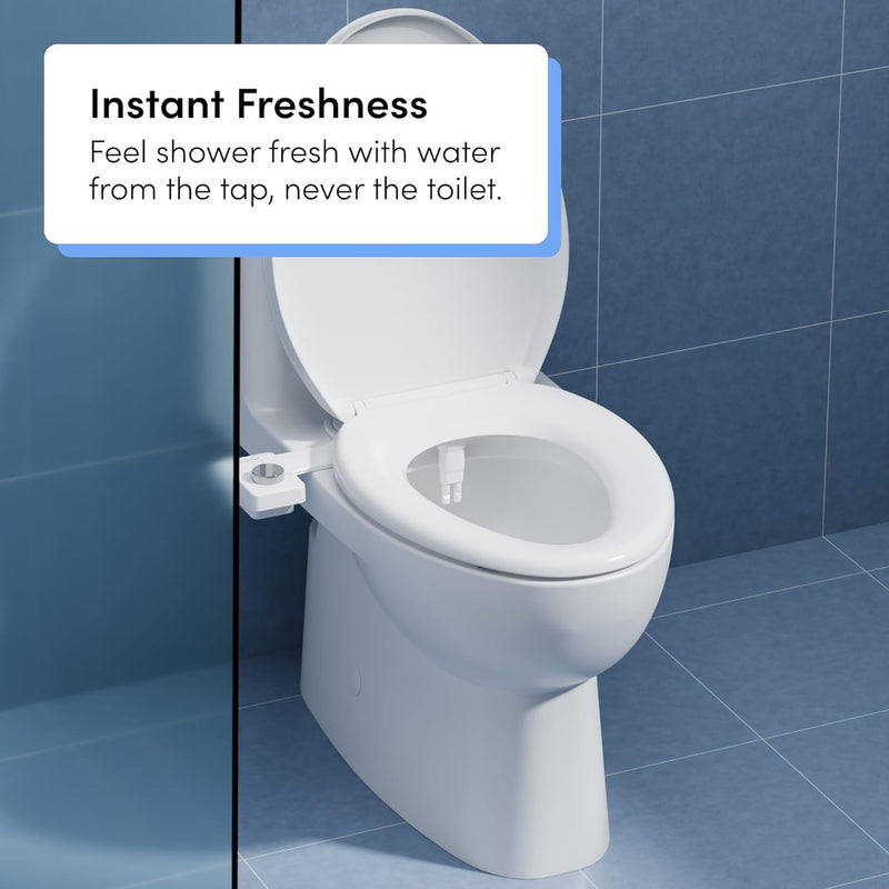 TUSHY NEW Fresh Dual Nozzle Cool Water Bidet: Ultra Slim Toilet Seat Attachment Sprayer with Luxury 2 in 1 Front & Rear, Self-Cleaning, 180º Clean (DIY Install, 10 Minutes), Non-Electric, Bamboo Knob