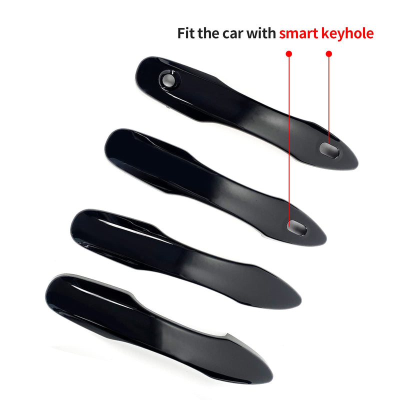 [AUSTRALIA] - Side Door Mirror Cap Cover Trim + 4 Door Handle Cover Trims Smart Compatible with 2018 2019 2021 2022 2023 2024 2025 Toyota Camry Accessories Rearview Mirrors Caps Cover Overlay Glossy Black With Smart Key Holes