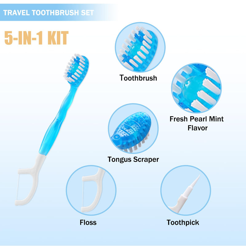 40 Individually Packaged Disposable Travel Toothbrushes with Fresh Beads, 5-in-1 Convenient Mini Disposable Toothbrush (Toothbrush + Fresh Beads + Tongue Scraper + Dental Floss + Pick) 1 Count (Pack of 40)