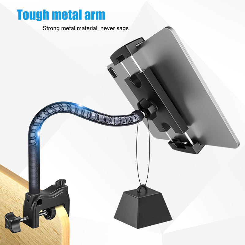 Tablet Holder for Desk, 21 Inch Gooseneck Tablet Holder iPad Desk Holder for Table/Bed/Lectern/Kitchen Fits for iPad mini/Air/Pro, Kindle Fire, Galaxy Tabs and All 4.7-12.9" Tablets Phones