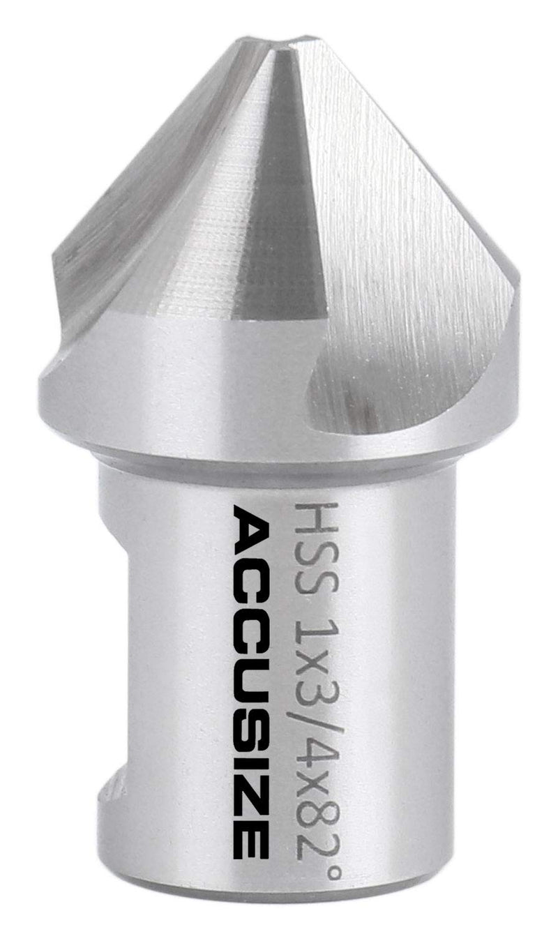 Accusize Industrial Tools HSS Countersink, 1", 82°, CE82-0001 | 1" Dia, 3/4" Weldon Shank, 3-Flute HSS, for Rota-Cutter 1", 82°