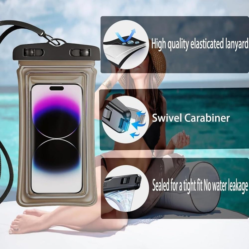 Universal Waterproof Cell Phone Dry Bags with Hanging Rope Swimming Mobile Phones Touchscreen Protector Cover,5.2-6.4 Inch (White) White