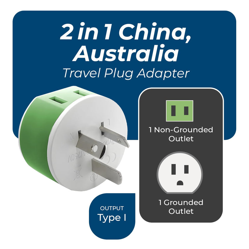 OREI Australia, New Zealand, China Power Plug Adapter with 2 USA Inputs - Travel 3 Pack - Type I (US-16) Safe Grounded Use with Cell Phones, Laptop, Camera Chargers, CPAP, and More Type I Australia,New zealand