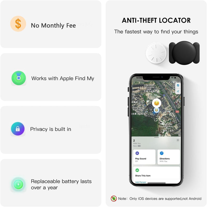 1PCS GPS Tracker for Vehicles,Car Tracker Work with Apple Find My(iOS Only),No Subscription Global Coverage Hidden Car Locator with Magnetic Case (Black) Black,1PCS