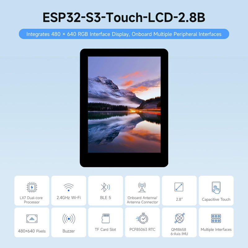 Waveshare ESP32-S3 2.8inch Display Development Board, 480×640, IPS, 32-bit LX7 Dual-core Processor, Up to 240MHz Frequency, Supports Wi-Fi & BLT, ESP32 with Display, Without Touch Function
