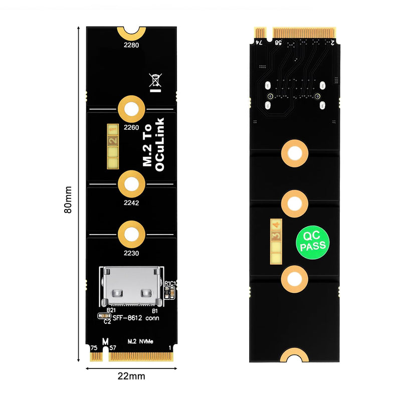 RGEEK M.2 NVME to OCuLink SFF-8612 Adapter, PCIe 4.0 x4 64Gbps | OCuLink SFF-8611 4i Host Adapter, for eGPU GPU External Graphics Cards and M.2 NGFF SSD 2280 2260 2242