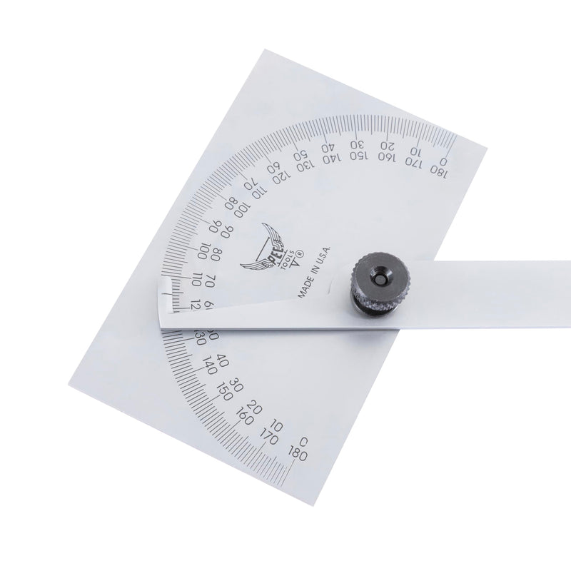 PEC Tools Stainless Steel Angle Protractor with Double Graduation - Ideal for Drawing Radial Lines, Setting Bevels, Transfer Angles, 6" Blade Length, 0-180 Range, Rectangular Head, Made in USA 5170SS