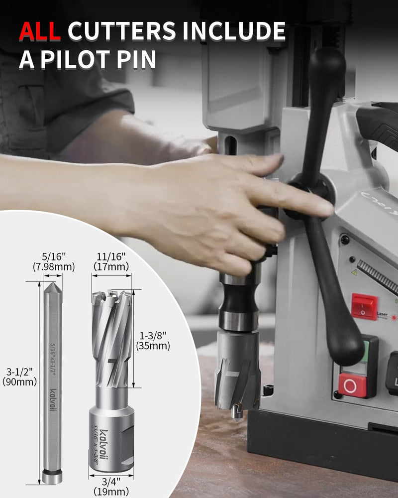 Kolvoii Carbide-Tipped Annular Cutter, 11/16" Diameter x 1-3/8" Depth, 3/4" Weldon Shank (2 Flat) TCT Mag Drill Bit for Stainless Steel, Cast Iron, Hard Steel, High-Speed Cutting with Pilot Pin 11/16" x 1-3/8"