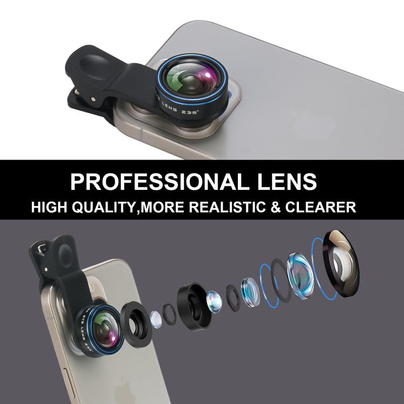 Fisheye Lens 235° Phone Camera Lens, Fish Eye Lens for iPhone 14 13 12 X XR Pixel Samsung Smartphone,Clip on Cell Phone，Funny Photos Fisheye-Blue
