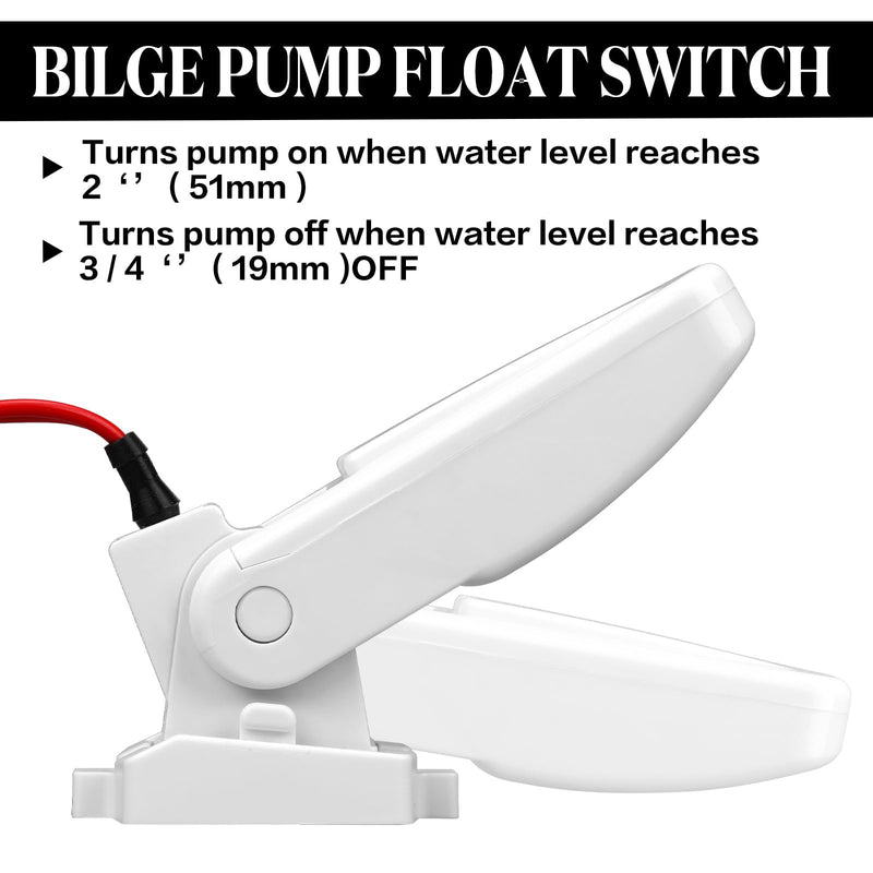 Landhoow Automatic Boat Bilge Pump Float Switch, 12v 24v 32v Bilge Float Switch Moisture Tight Seals for Automatic Electric Water Pump Accessories Ignition Protected 2 White