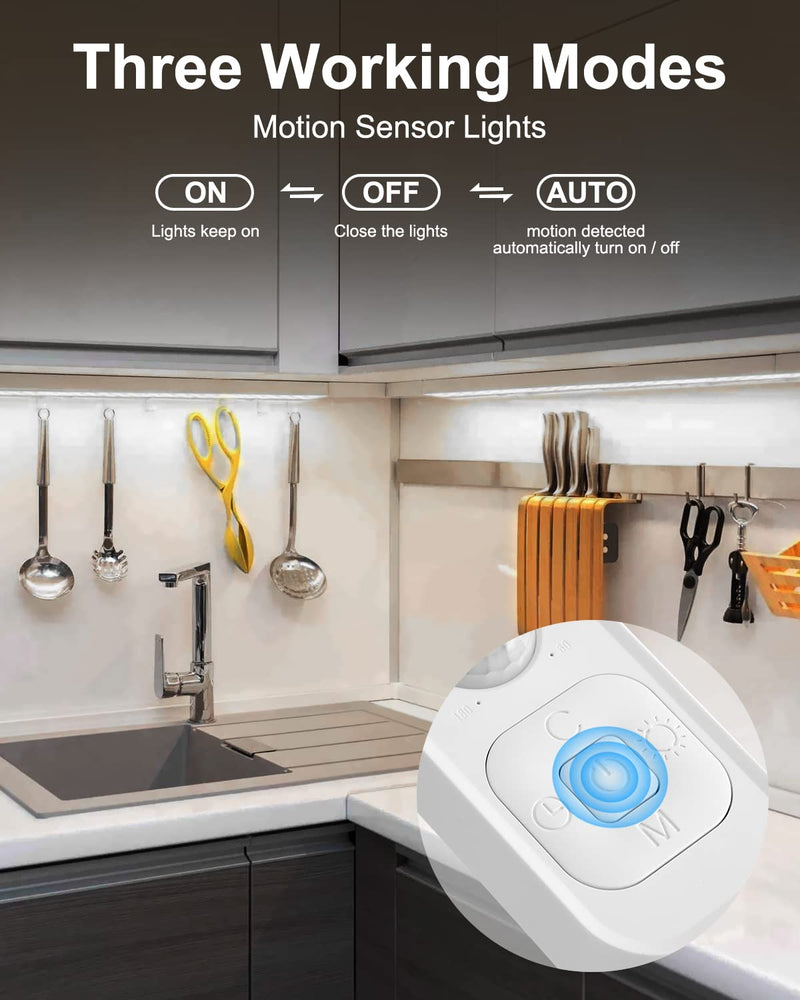 Motion Sensor LED Strip Light - Cabinet Strip Lights with 24W Plug, Dimmer and Timing,16.4ft 6000K ColdWhite Cold White 16.4ft 2pack