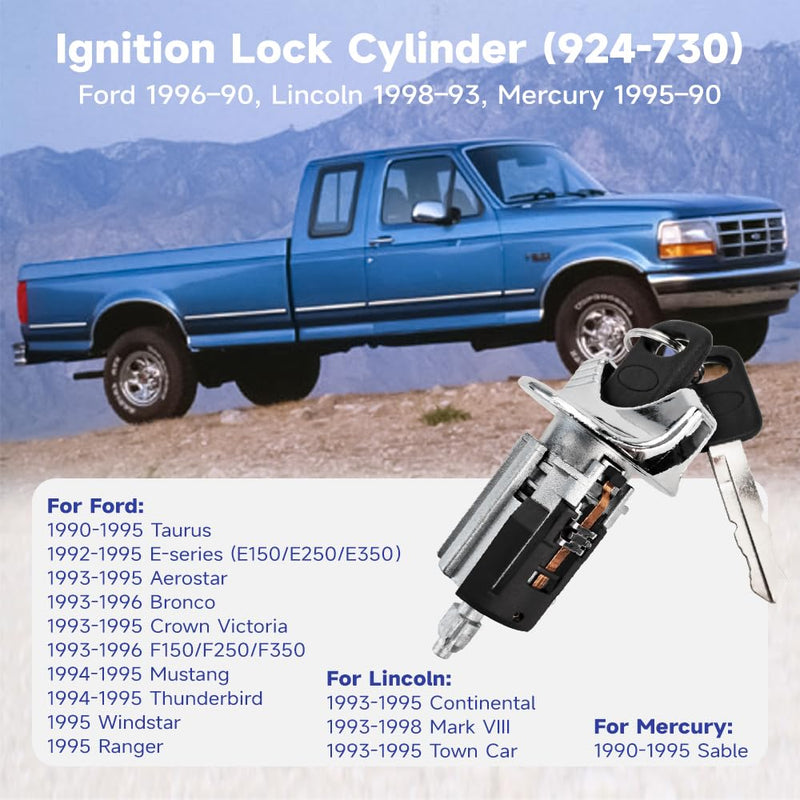 924-730 Ignition Switch Lock Cylinder with Keys Compatible with Ford 1992-1996 F150/250/350, E150/250/350 ǀ Lincoln 1993-1998 ǀ Mercury 1990-1995, Replaces #US-176LT C-42-150