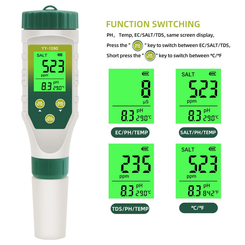 PH Meter & TDS Meter 5 in 1 Water Tester pH/TDS/EC/Salt/Temp Meter,PH Meter for Water with LCD Backlit,pH Tester Digital for Drinking Water. 5-1