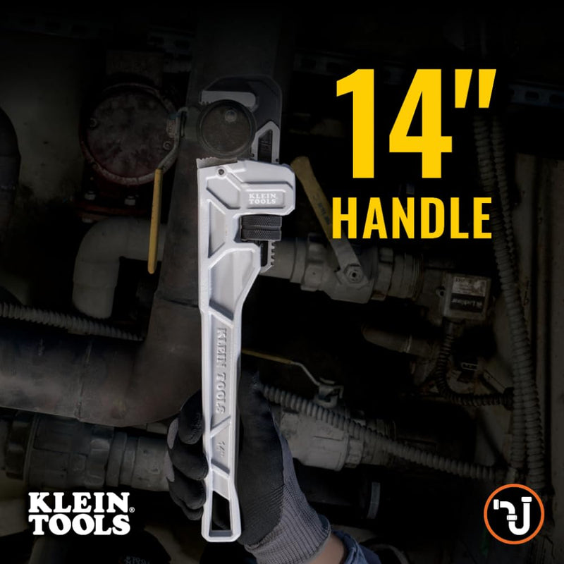 Klein Tools 68224 14-Inch Cast Aluminum Pipe Wrench, Heavy Duty Adjustable Plumbing Wrench with I-Beam Handle, 2-Inch Jaw Capacity
