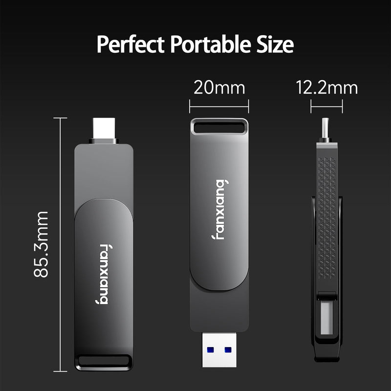 fanxiang 512GB Fast External SSD Flash Drive Up to 2000MB/s USB3.2 Gen2, 2-in-1 Dual USB A +Type-C Drive, USB Memory Stick Solid State Thumb Drive for iPhone 15/16/Android/Windows/MacPC/Laptops
