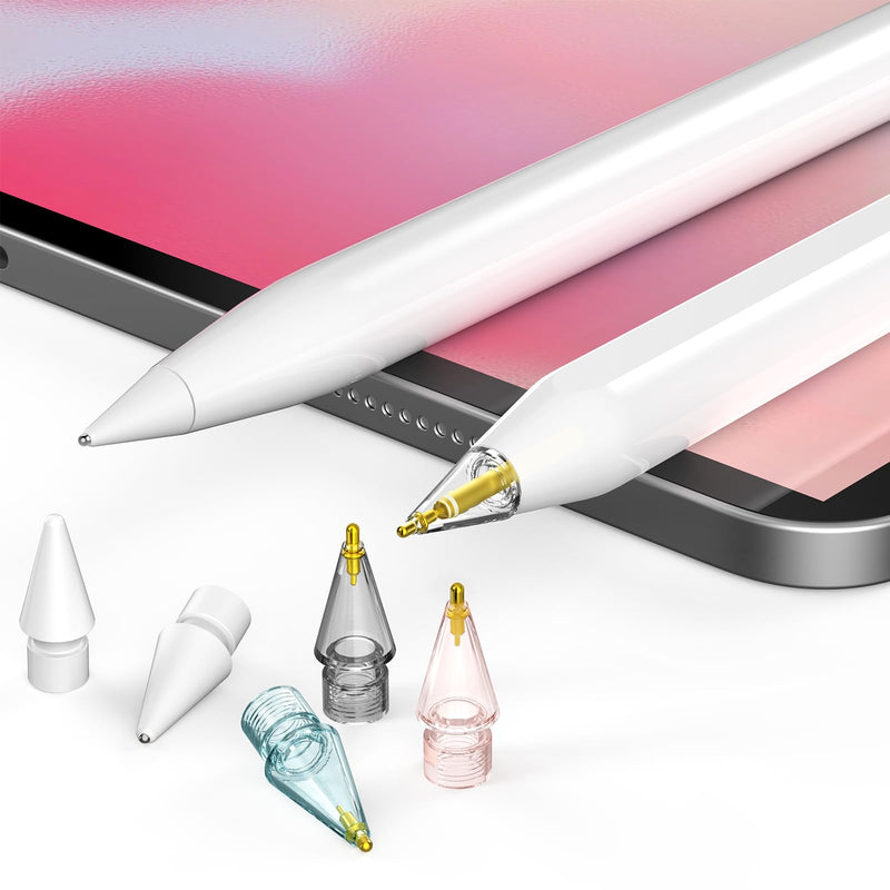 6 Pack Clear Replacement Tips Compatible with Apple Pencil 2nd Generation, Apple Pencil 1st Generation, Apple Pencil USB-C & Apple Pencil Pro (Clear/Clear Pink/Clear Blue/White) Clear/Clear Pink/Clear Blue/White