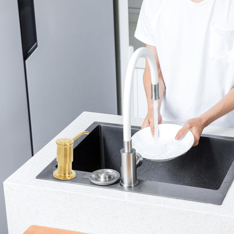 Soap Dispenser for Kitchen Sink, Kitchen Sink Soap Dispenser Pump, Refill from The Top, Sink Soap Dispenser with 17OZ Large Liquid Bottle, Gold (2 Scrub Sponges) Golden