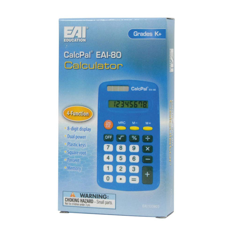 EAI Education CalcPal EAI-80 Basic Solar Calculator, Dual-Power for School, Home or Office: Blue - Set of 10 Pack of 10