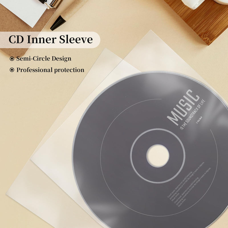 50 PCS CD/DVD Inner Sleeves – Anti-Static Round Bottom Clear Transparent Plastic Sleeves for 5-Inch CD, DVD, Mini LP Storage, Protect Discs for Album or Jewel Case 50