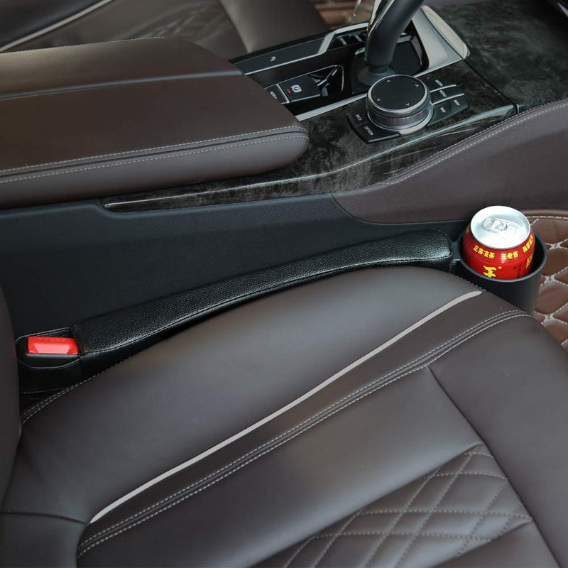 Supin 2 prices Car Seat Gap Filler Pad PU Leather Console Side Pocket Organizer and one cup for Cellphone Wallet Coin Key (Black) Black