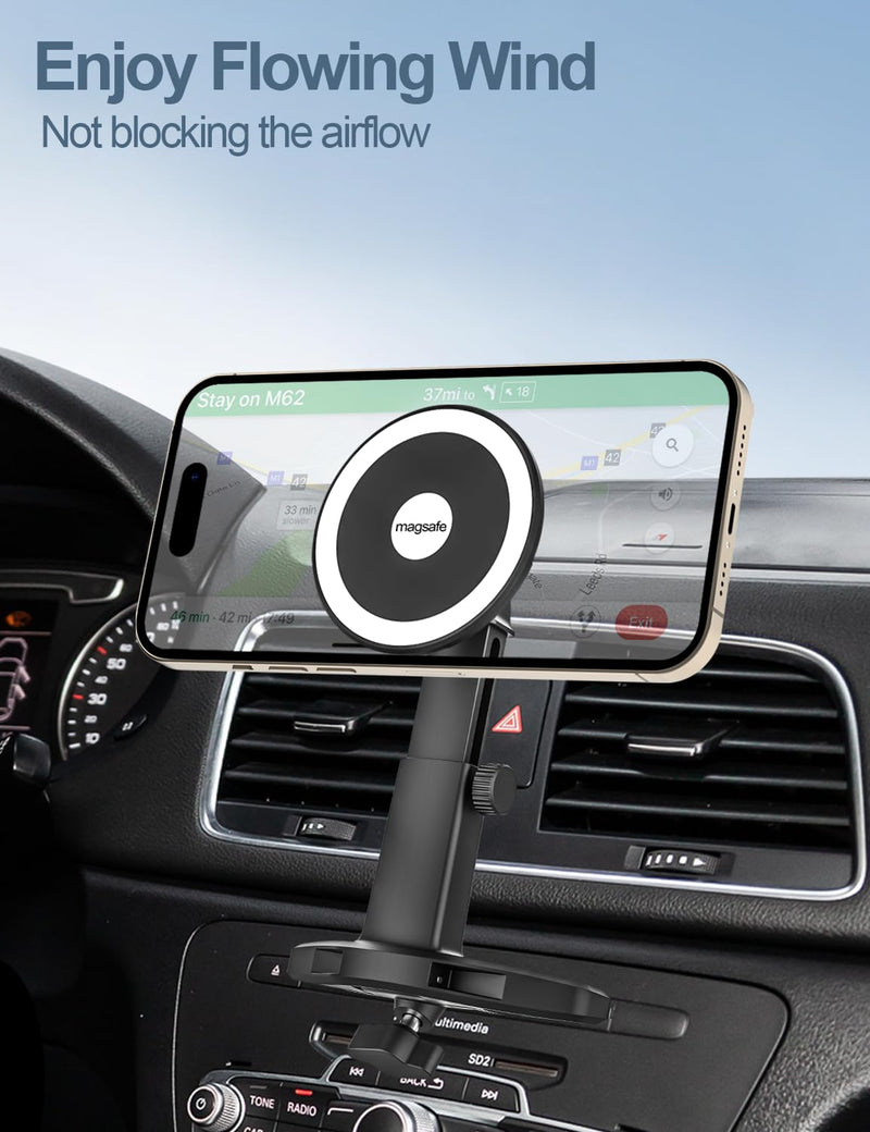 for MagSafe Car Mount CD Slot【20 Strong Magnets】Height Adjustable Magnetic Phone Holder CD Player, Cell Phone Holders for Your Car for iPhone 17 Pro Max 16 15 14 13 12 Air Plus, All Smartphones