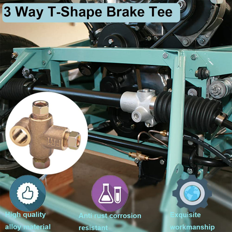 2 Pack 3 Way T-Shape Brake Tee With 3 Male Nuts Short Union M10 3/16in Pipe 10mm, Elbow Connector Replacement Inverted Tee