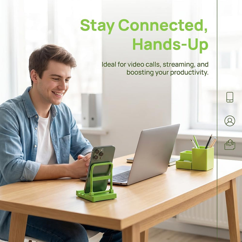 Non-Slip Grooved Desk Phone Stand, Portable Plastic Cellphone Holder, Bedroom Office Counter Travel Desktop Smartphone Supporting Accessory,Green green