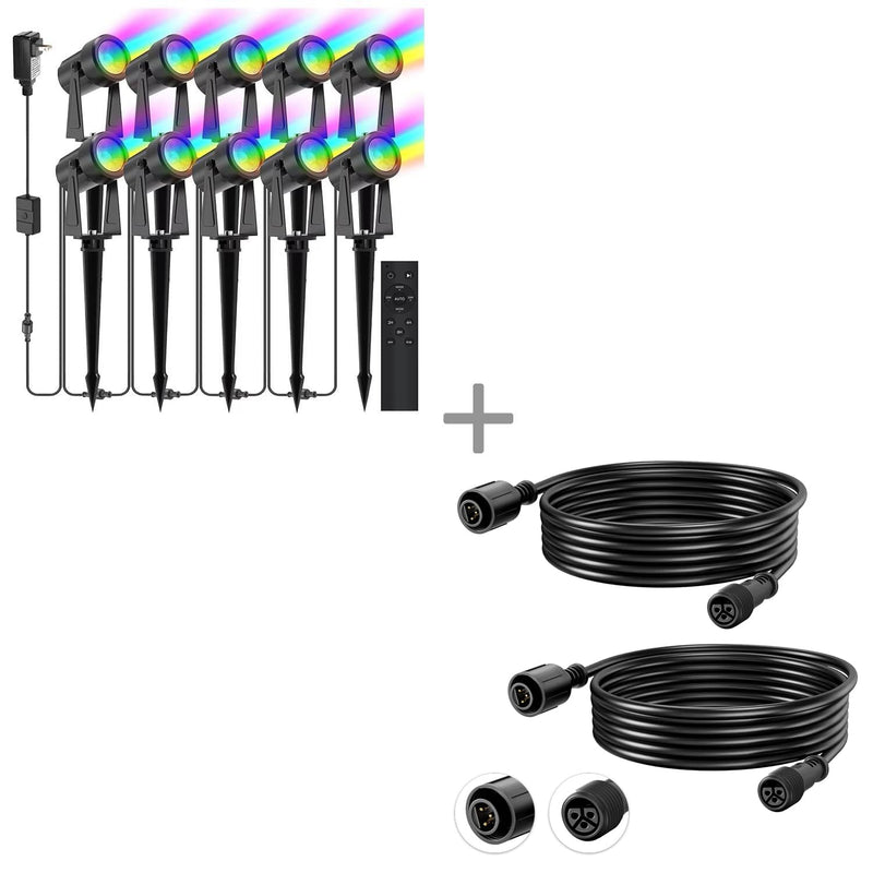 4pcs 6.5FT Extension Cord with 3 Core 3-Pin for SUNTHIN RGBW Outdoor Landscape Spotlights 4 Pack