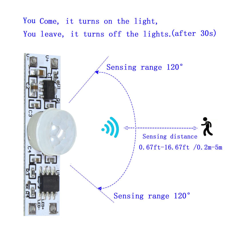 Motion Sensor Switch, DC 3.7v to 24V 4A PIR Motion Sensor for LED Lights, Mini Infrared Sensor Switch That can be Built into The Light bar or Box (3 Pieces 1037）, 3pieces 1037