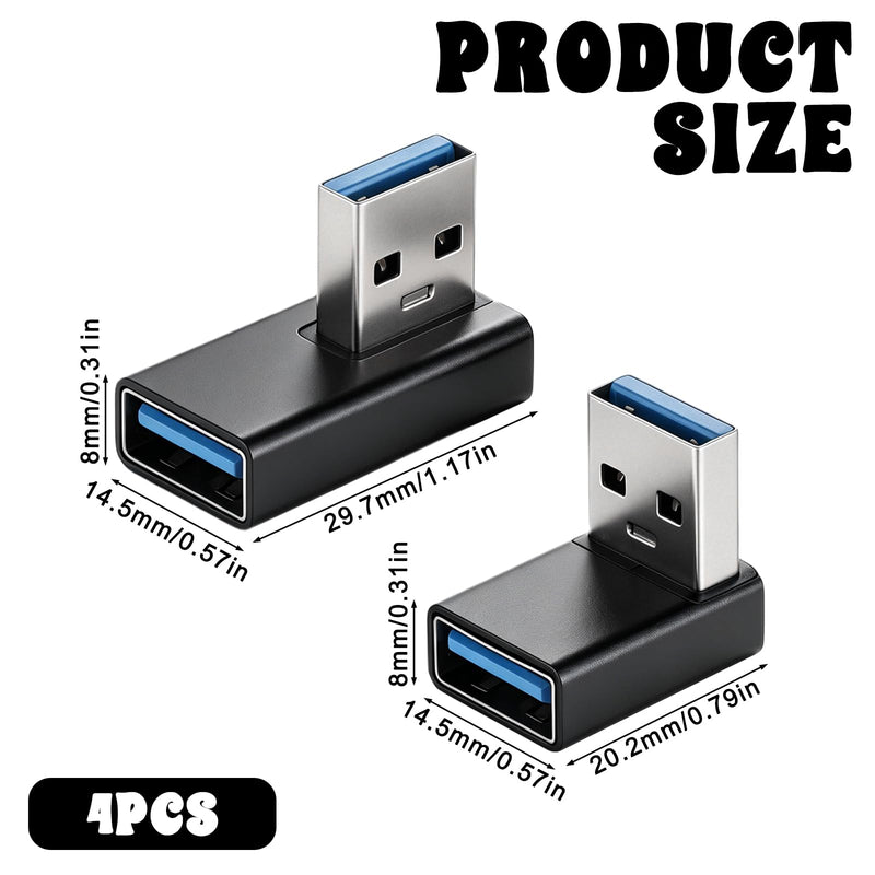 90 Degree USB Adapter USB 90 Degree Adapter | 4 Pack Male to Female Right Angle Adapter-USB Converter for Computer Power Bank Chargers Printer Laptops Disk