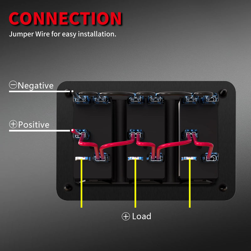DaierTek Marine Switch Panel Waterproof 12V 3 Gang Rocker Switch Panel Blue LED Light Toggle Switch Aluminum Panel Pre-Wired for Car Truck Boat RV UTV ATV RZR