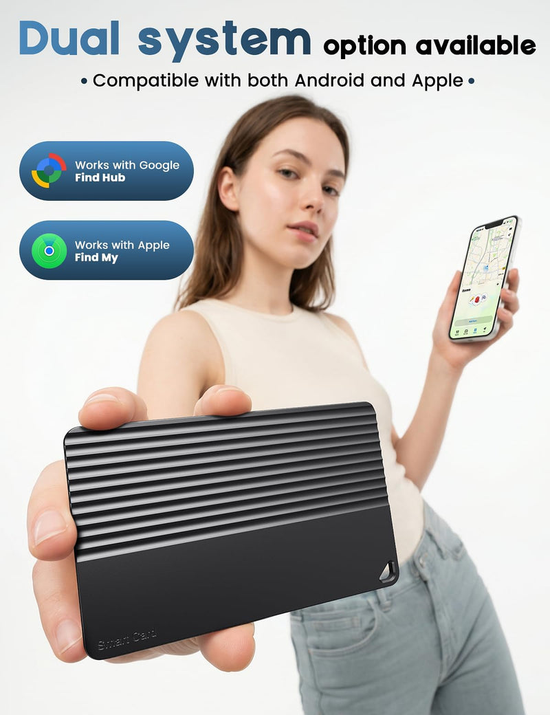 (2 Pack) Wallet Tracker Card (iOS and Android), 5 Years Battery Smart Card | 0.09 Slim Tracking Card Work with Apple Find My & Google Find Hub, GPS Locator for Luggage Passports, Backpack Black 2 Pack