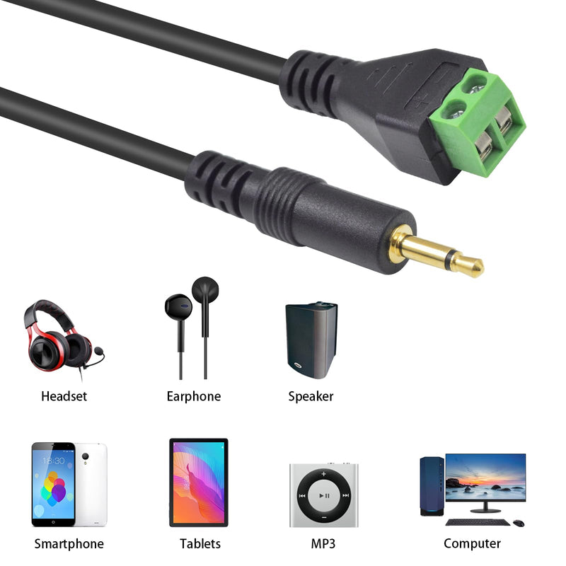 Poyiccot 3.5mm (1/8") TS Mono Male to 2 Pin Screw Terminal Female Headphone Balun Solderless Converter Adapter Cable 30cm (3.5mm M/ 2pin) 3.5mm to 2 pin screw terminal