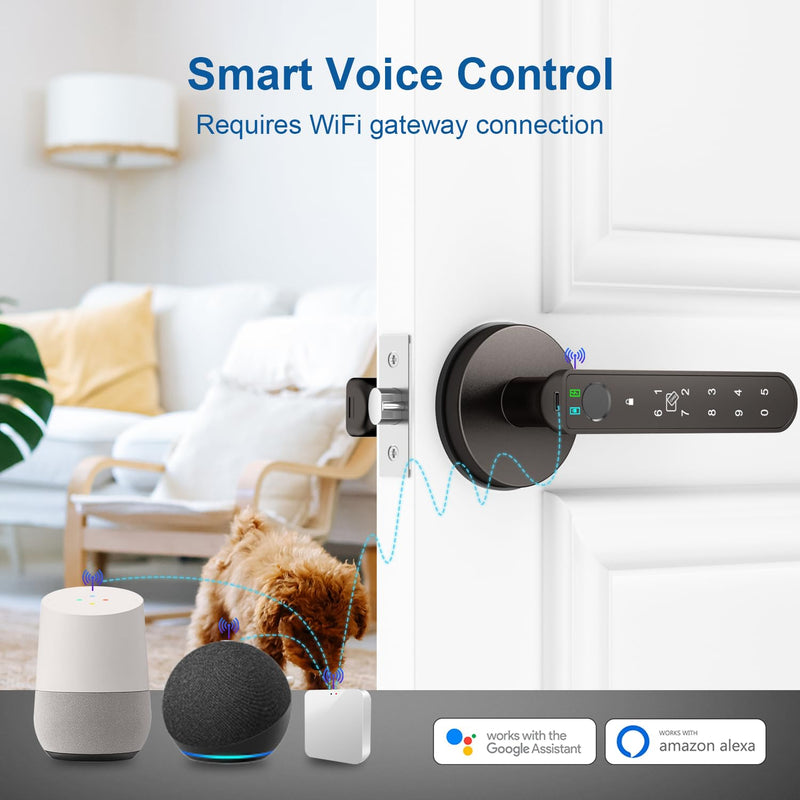 Fingerprint Door Lock, 6-in-1 Smart Door Knob with App Control/Fingerprints/IC Cards/Passwords/2 Keys, Fingerprint Door Knob Biometric Door Lock for Bedroom Apartment-Coffee Brown Coffee Brown