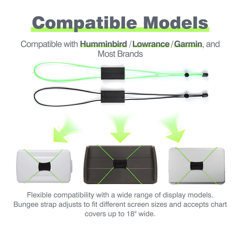2 Pcs Fish Finder Cover Strap Secure Fishing Graph Cover Adjustable Bungee for Travel Green
